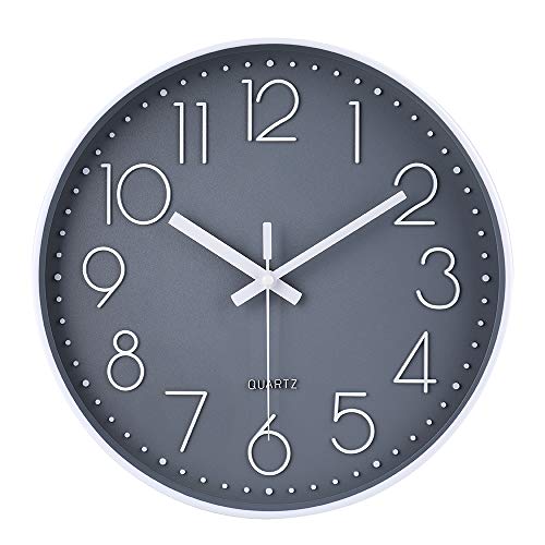 jomparis Moderne Horloge Murale silencieuse et sans tic-tac,Horloge Murale Mute Silencieuse Pendule Murale pour La Chambre Cuisine Salon - Gris-30 CM